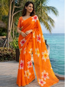 Women's Linen Fabric Indian Stylish Saree 