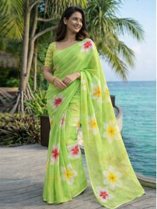 Women's Linen Fabric Indian Stylish Saree 