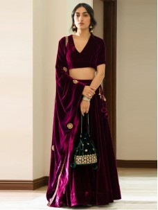 Purple Color Velvet Lehenga