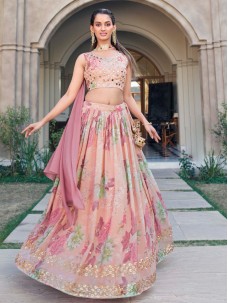 Pink Color Sequence Embroidery Work Lehenga