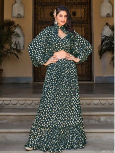 Green Color Designer Foil Print Indian Suit