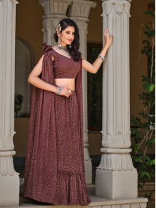 Designer Brown Color Foil Printed Lehenga