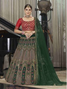 Green and Red Color Indian Lehenga