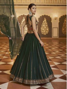 Green Color Beautiful Look Lehengav