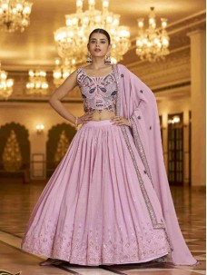 Dusty Pink Color Designer Georgette Fabric Lehenga