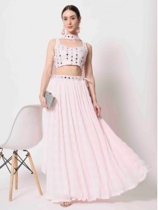 Baby Pink Georgette Crush Pattern Lehenga