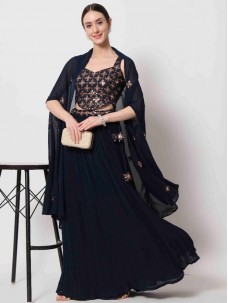 Navy Color Crush Fabric Designer Lehenga