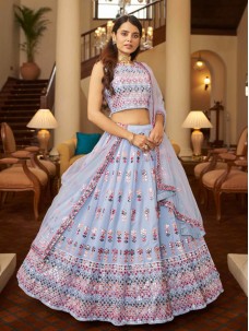 Sky Blue Color Indian Georgette Lehenga