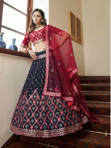 Teal Blue Color Designer Wedding Reception Lehenga 