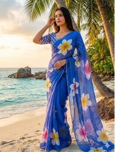 Women's Linen Fabric Indian Stylish Saree 