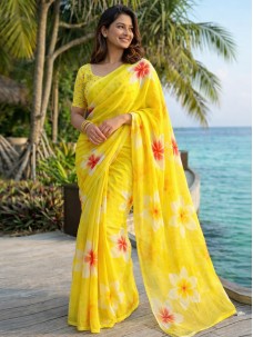 Women's Linen Fabric Indian Stylish Saree 