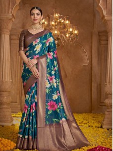 Flower Print Dola Silk Indian Saree