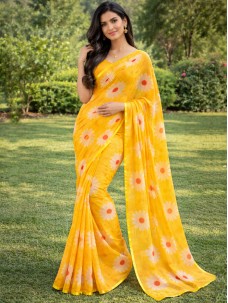 Flower Print Indian Party Wear Saree