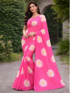 Hot Pink Trending Printed Saree