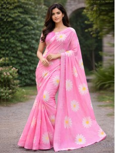 Pink Flower Print Trending Saree