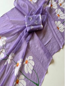 Flower Print Lavender Color Indian Saree