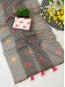 Checks Print Grey Color Floral Print Indian Saree