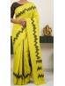 Cotton Linen Printed Yellow Color Beautiful Saree
