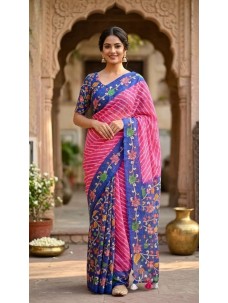 Pink Color Traditionl Print Indian saree