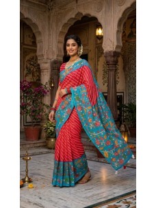Red Color Traditional Print Rajasthani Bazar Saree
