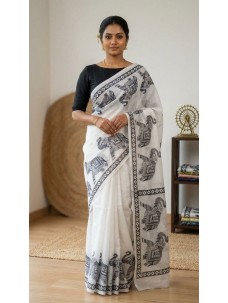 Elephant Print Cotton Saree