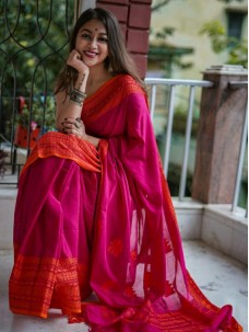 Pink Color Chanderi Cotton Saree