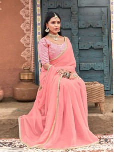 Designer Light Pink Color Georgette Saree