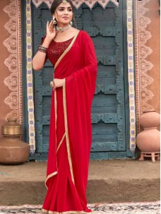 Red Color Indian Party Wear Saree