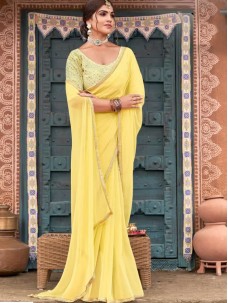 Yellow Color Georgette Designer Party Wear Saree