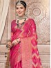 Rani Pink Color Oraganza Jacquard Indian Saree