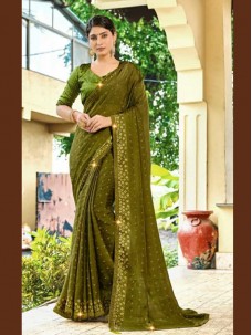 Mehendi Green Color Party Wear Saree