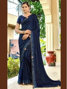 Party Wear Blue Color Printed Saree