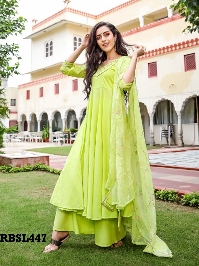 Parrot-green color embroidered handwork party wear salwar-suits - HITANSH  FASHION - 2587503