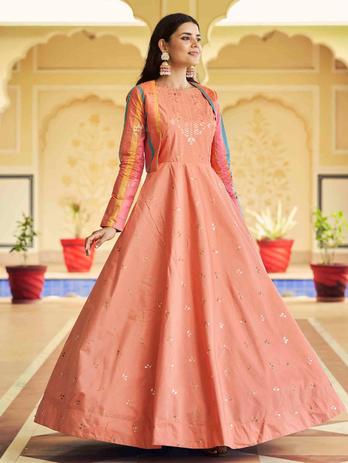 Shaded Peach color Indo Western gown – Panache Haute Couture