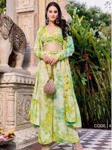 Designer Green Color Three Peace Suit Set