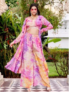 Purple Color Three Peace Co-Ort Suit Set