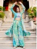 Sky Color Print Silk Work Three Peace Suit Set