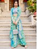 Sky Color Print Silk Work Three Peace Suit Set