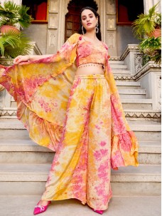 Yellow Color Silk Fabric Three Peace Suit Set