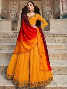 Yellow Color Long Embroidery Work Gown Style Suit