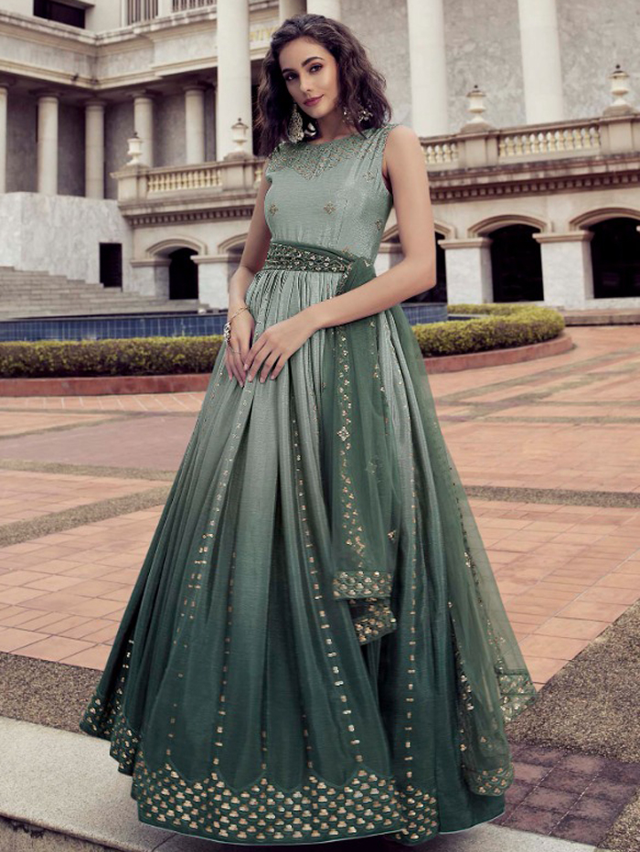 Net Green Gowns for Indian Wedding Reception | Net Gown in Green
