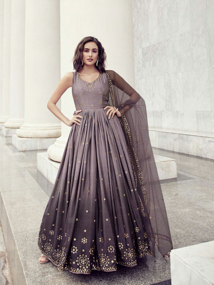Buy Indian Bluish Grey Gown Style Anarkali Suit for Women Online in USA,  UK, Canada, Australia, Germany, New Zealand and Worldwide at Best Price